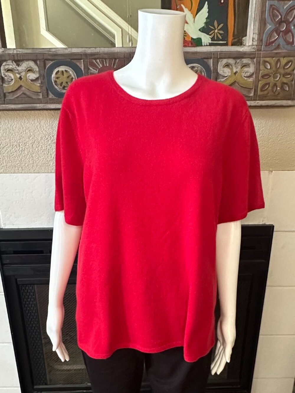Jones New York 100% Cashmere Sweater 2X Red Short Sleeve armpit to armpit 24"